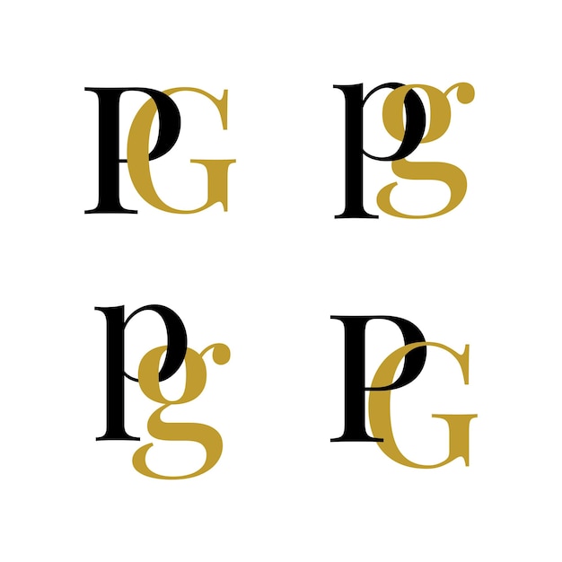 Vector conjunto letra pg logo monograma tifografía inicial