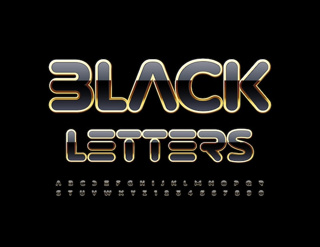 Vector conjunto de letras y números del alfabeto futurista en negro y oro Fuente techno premium