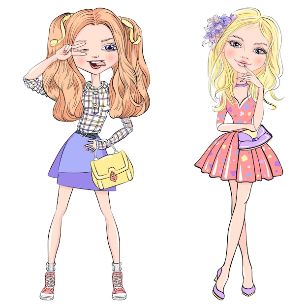 Vector conjunto de lindas chicas de moda