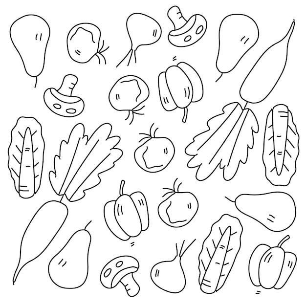 Vector de conjunto de línea de garabato de verduras