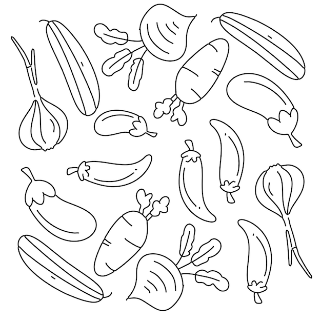 Vector de conjunto de línea de garabato de verduras