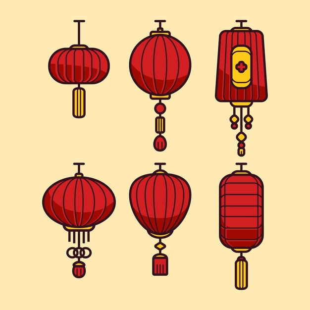 Vector de conjunto de linterna china simple