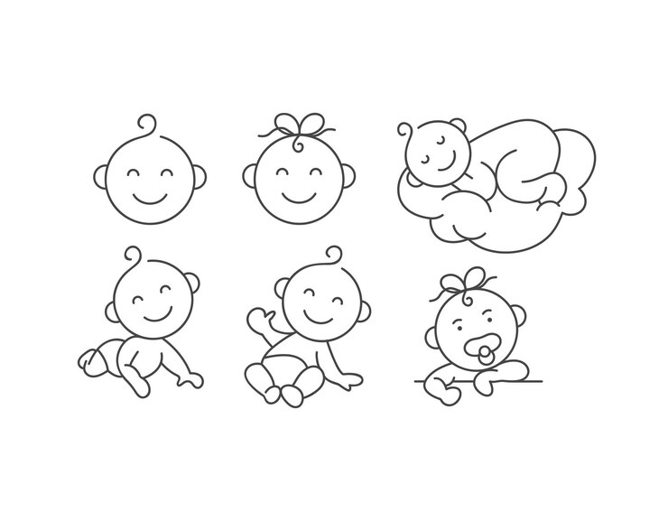 Vector conjunto de logotipos, insignias e iconos para niños, símbolo de colección de tienda de pequeños bebés felices
