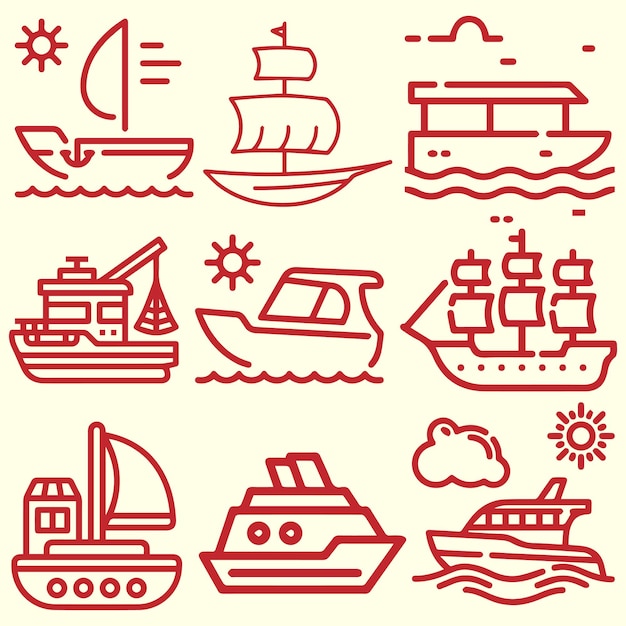 Vector de conjunto de logotipos o iconos de barcos de viaje de lujo