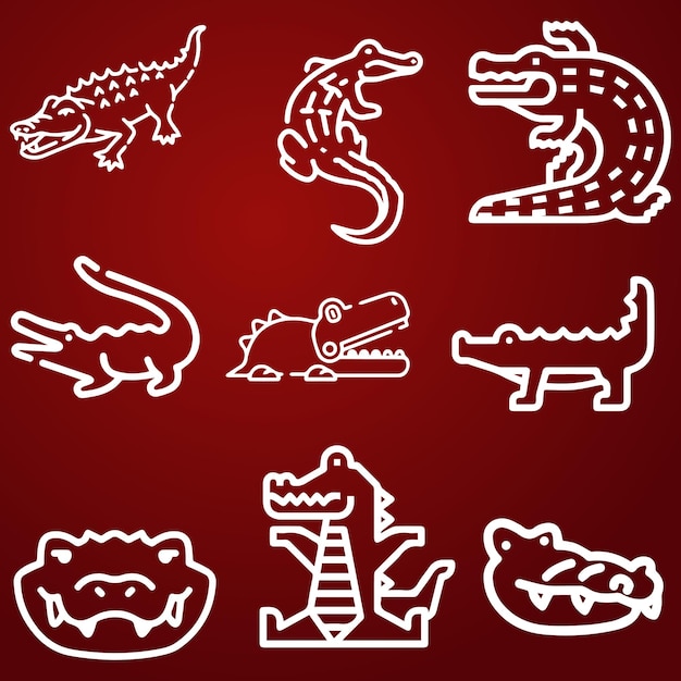 Vector de conjunto de logotipos o iconos de cocodrilo