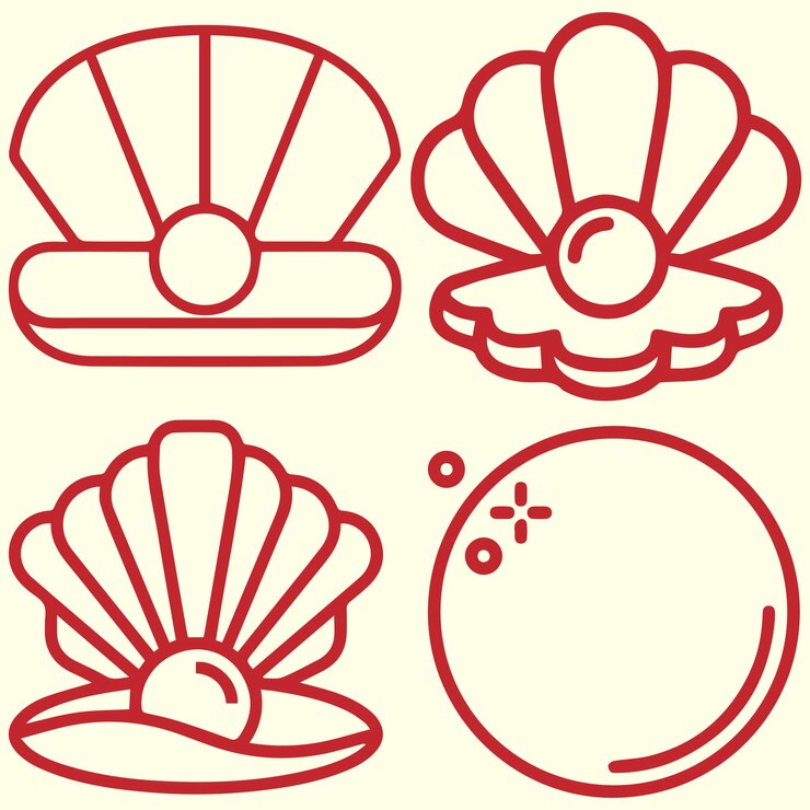 Vector vector de conjunto de logotipos o iconos sin cuello de concha de perlas