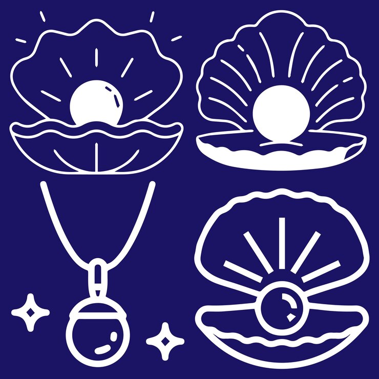 Vector vector de conjunto de logotipos o iconos sin cuello de concha de perlas