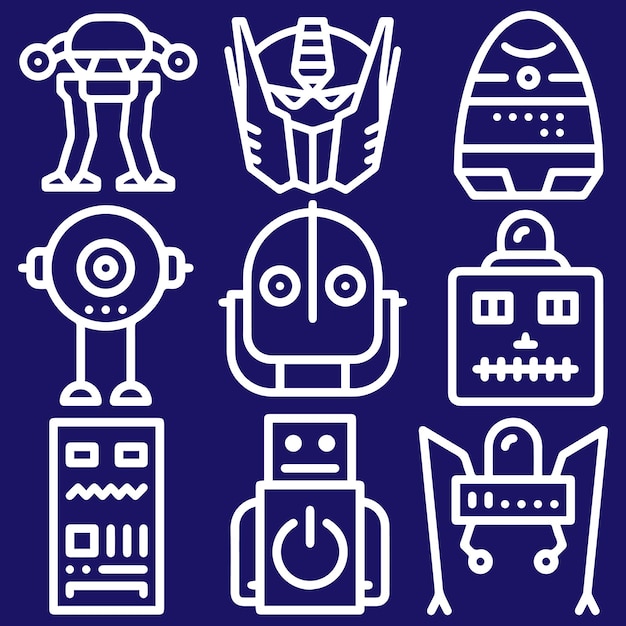 Vector de conjunto de logotipos o iconos de dibujos animados de robots