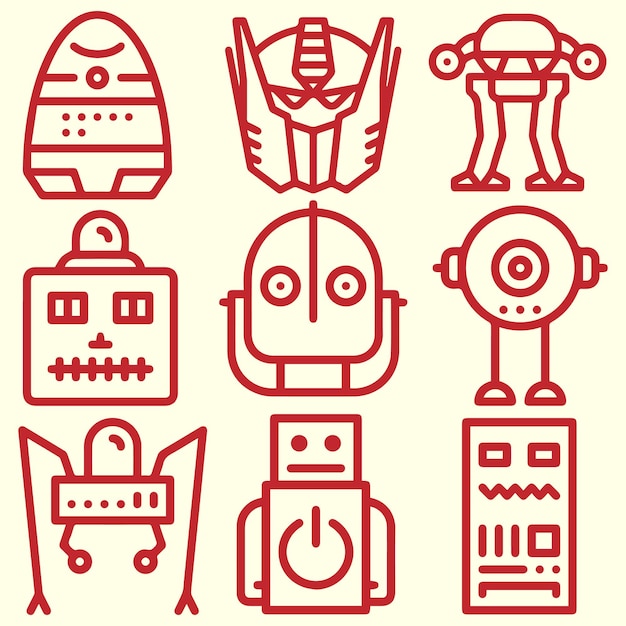 Vector de conjunto de logotipos o iconos de dibujos animados de robots