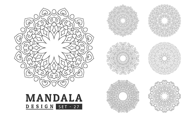 Vector de conjunto de mandalas de flores negras y blancas