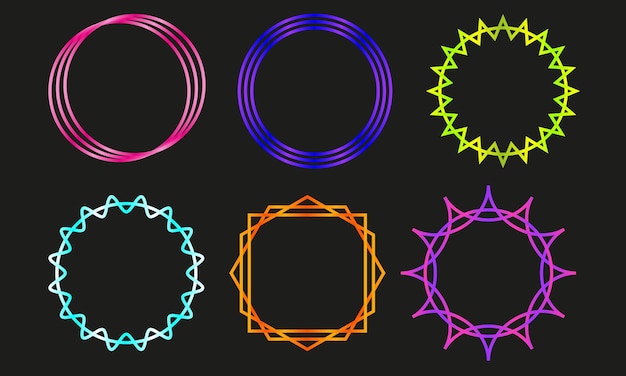 Vector conjunto de marcos de neón de diferentes colores y formas