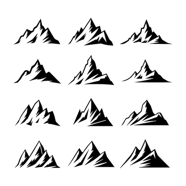 Vector de conjunto de montañas monocromáticas vintage