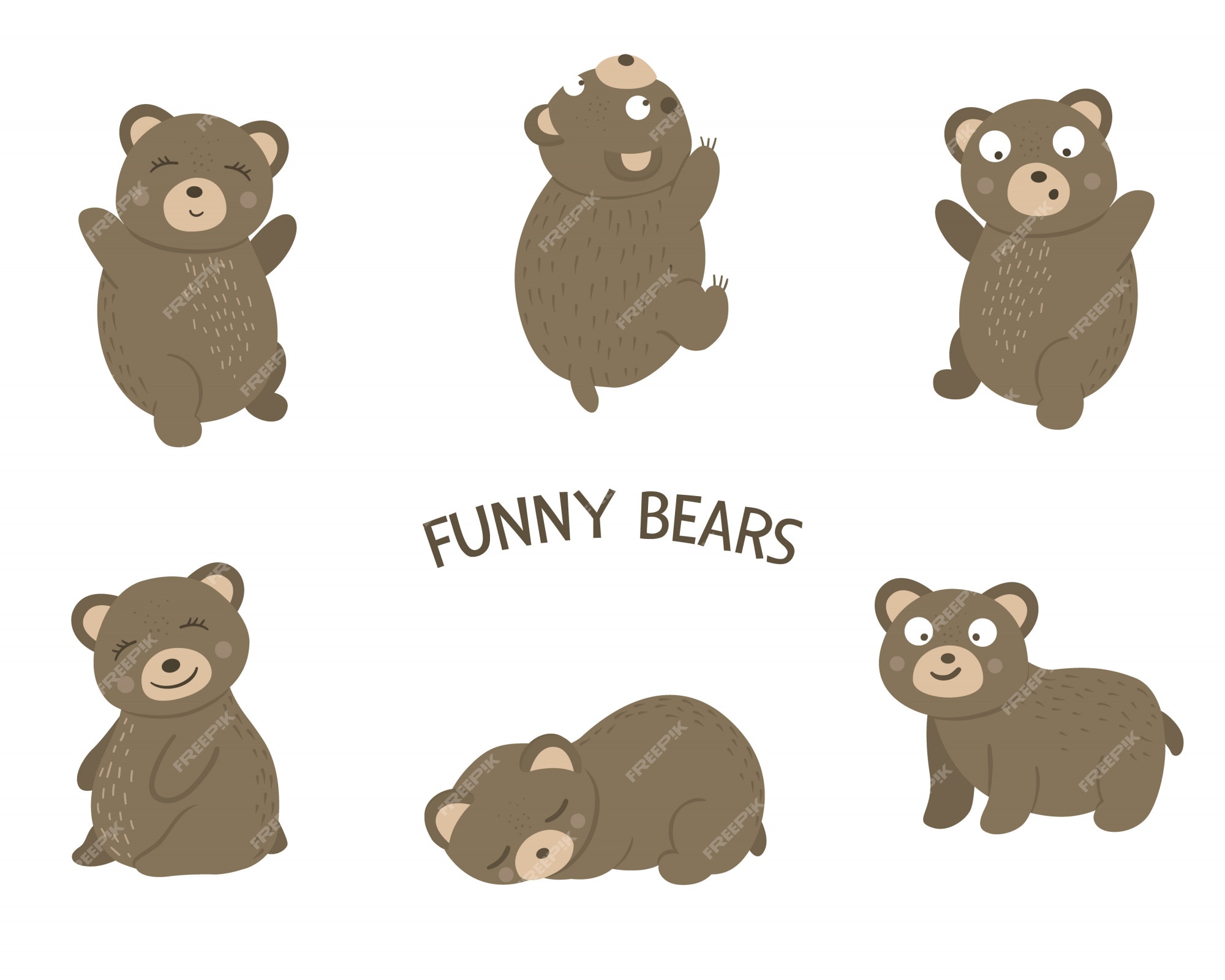 Vector conjunto de osos divertidos planos de estilo de dibujos animados en diferentes poses. linda ilustración de animales del bosque | Vector Premium Vector conjunto de osos divertidos planos de estilo de dibujos animados en diferentes poses. linda ilustración de animales del bosque | Vector Premium