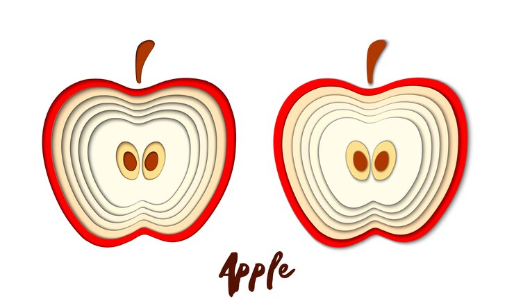Vector vector conjunto de papel cortado manzana roja, formas cortadas