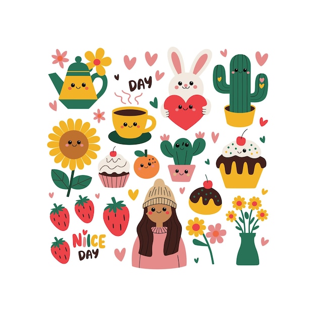 Vector de conjunto de pegatinas de elementos de dibujos animados