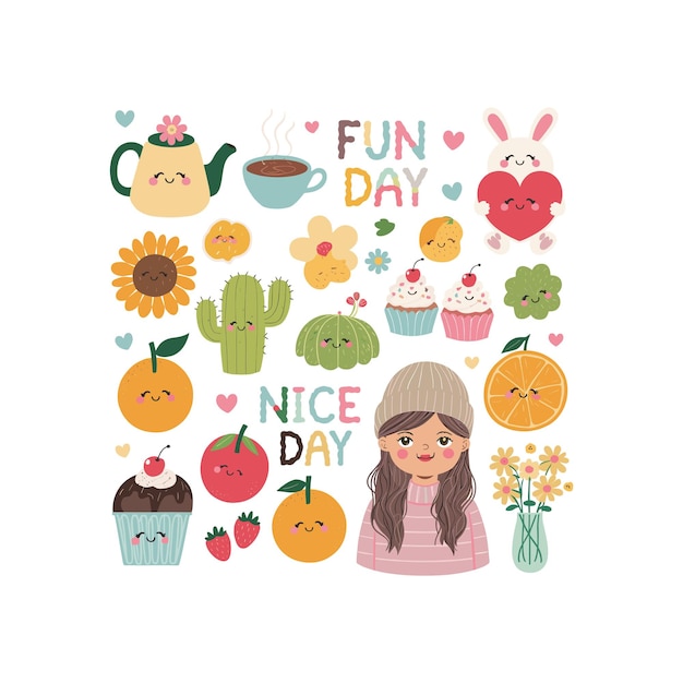 Vector de conjunto de pegatinas de elementos de dibujos animados