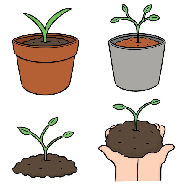 Vector conjunto de plantación de árboles