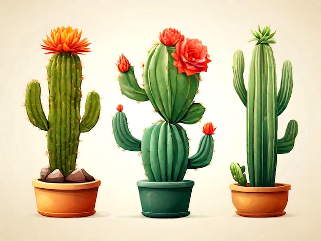 Vector Conjunto de plantas de cactus aisladas.