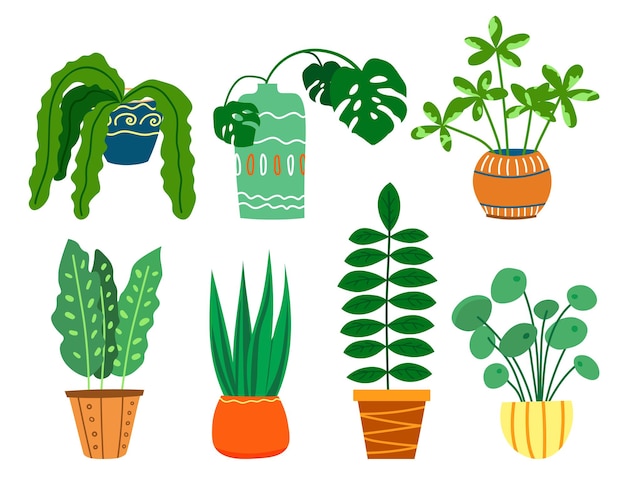 Vector conjunto de plantas en macetas