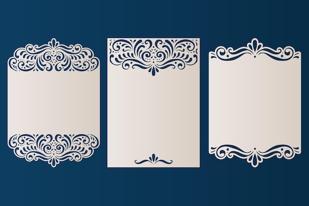 Vector de conjunto de plantillas de tarjetas de invitación de boda cortadas con láser