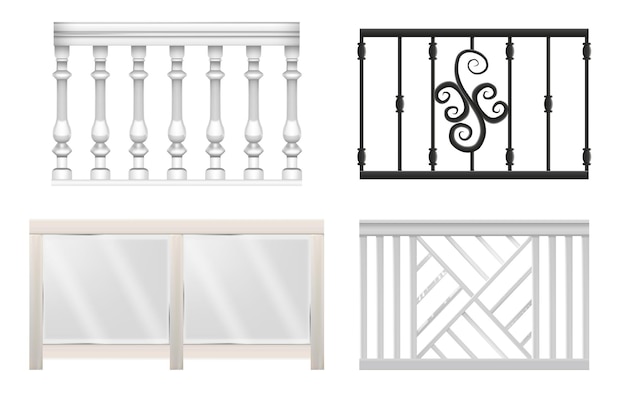 Vector de conjunto de rieles de valla 3D detallados y realistas
