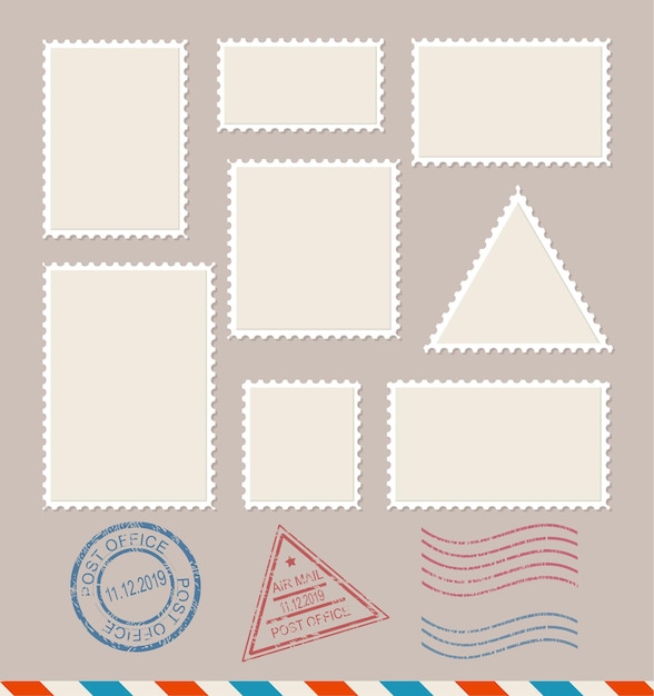Vector de conjunto de sellos postales en blanco de plantilla vacía