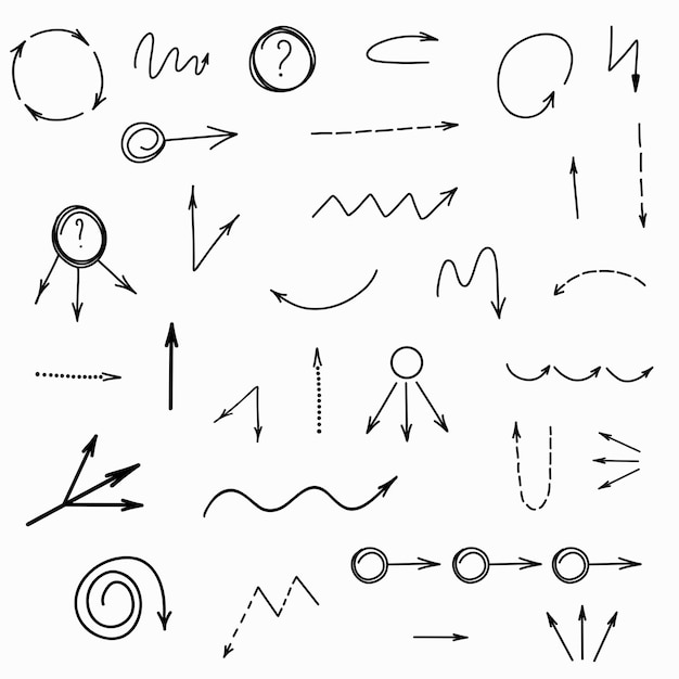 Vector conjunto de signos y símbolos flechas elegantes dirección arriba abajo curvas de línea punteada izquierda derecha