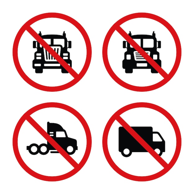 Vector vector de conjunto de símbolos de camiones de prohibición sin conjunto de símbolos de señales de camiones