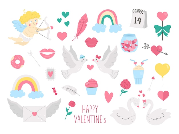 Vector conjunto de símbolos del día de san valentín colección de objetos de personajes con concepto de amor