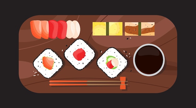 Vector vector de conjunto de sushi dibujado a mano