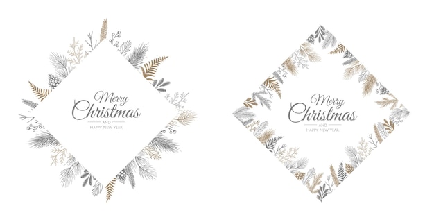 Vector conjunto de tarjetas de Navidad. Diseño de plantillas de tarjetas de fiesta navideña.