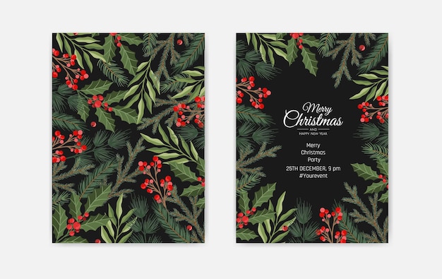 Vector conjunto de tarjetas de navidad. diseño de plantillas de tarjetas de fiesta navideña.