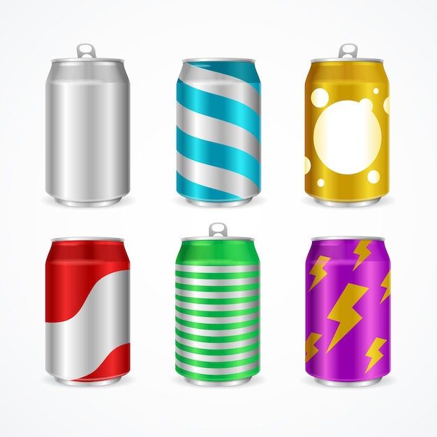 Vector de conjunto vacío de color de latas de aluminio realista