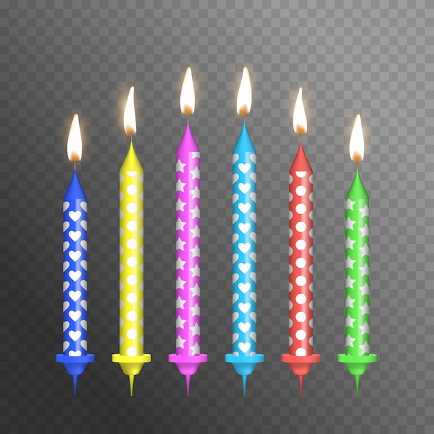 Vector vector de conjunto de velas de pastel de cumpleaños 3d detallado y realista