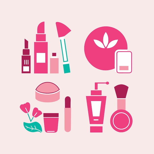Vector de conjuntos de iconos de belleza rosados