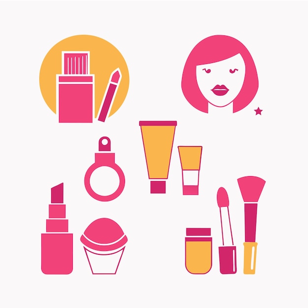 Vector de conjuntos de iconos de belleza rosados