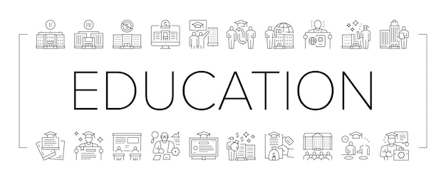 Vector de conjuntos de iconos de educación superior y graduación