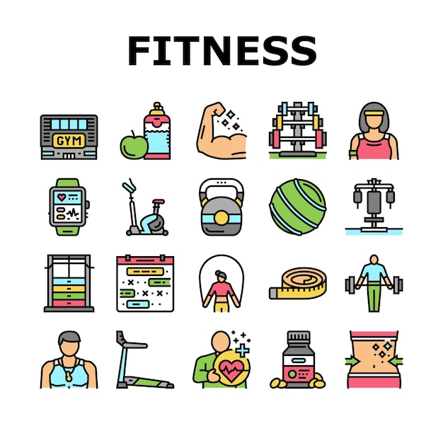 Vector de conjuntos de íconos de entrenamiento de atletas de salud