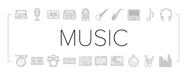 Vector de conjuntos de íconos de estilo vintage de música retro