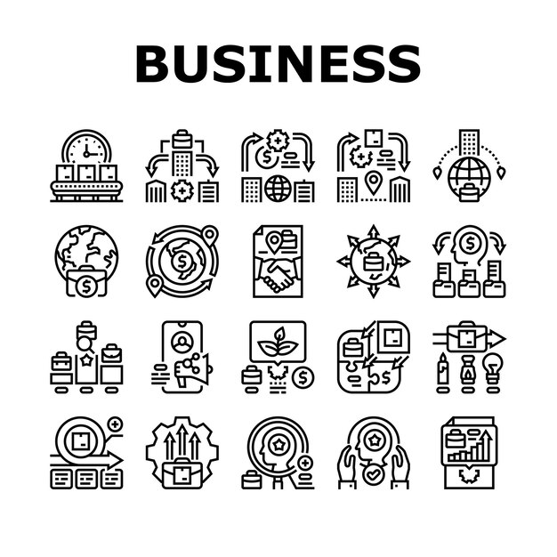 Vector de conjuntos de iconos de estrategia de negocios modernos