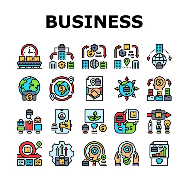 Vector de conjuntos de iconos de estrategia de negocios modernos