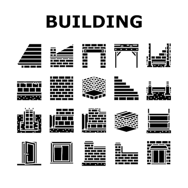 Vector de conjuntos de iconos de la estructura de la casa de construcción