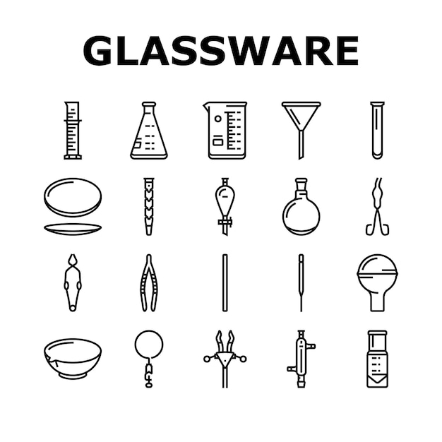 Vector de conjuntos de íconos de laboratorios químicos de vidrio