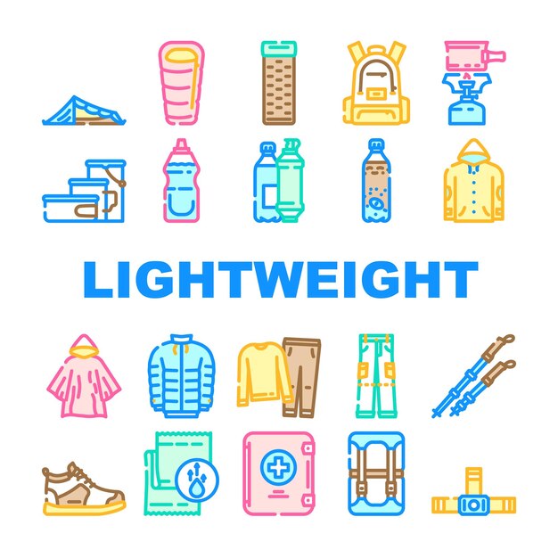 Vector de conjuntos de iconos para mochileros ligeros