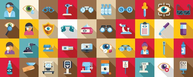 Vector de conjuntos de iconos de optometrista Una colección de iconos y símbolos médicos