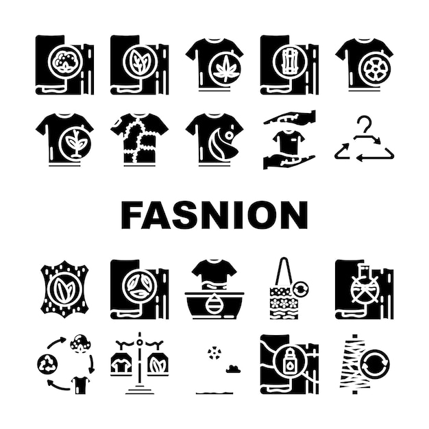 Vector de conjuntos de íconos de textiles ecológicos de moda sostenible