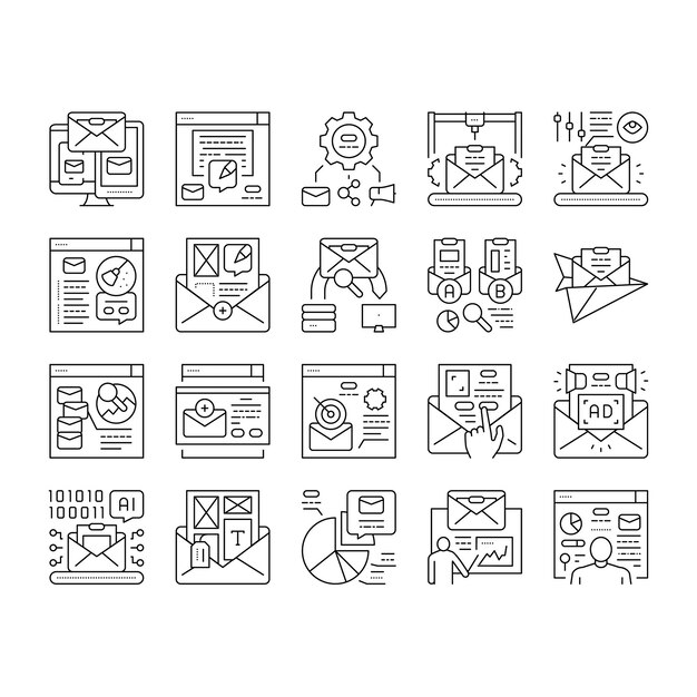 Vector de conjuntos de iconos web de marketing por correo electrónico en Internet