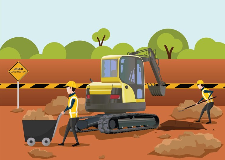 Vector vector de construcción de carreteras el proceso de construcción de una nueva carretera