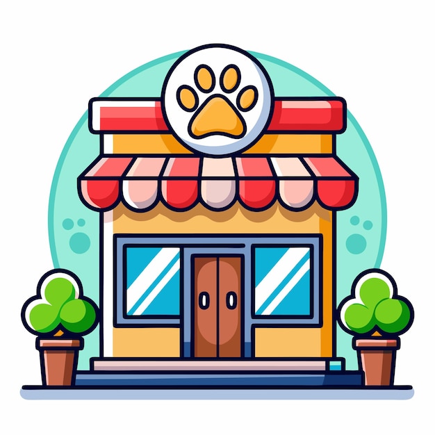 Vector de construcción de tiendas de cuidado de mascotas con spa para mascotas y cuidado