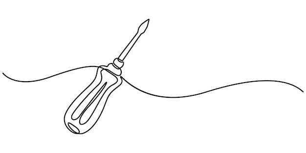 Vector continuo un dibujo de línea editable del destornillador icono de destornilladora de línea única línea única